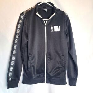 NBA Black Full Zip Track Jacket Logo Tape Sleeve Size S